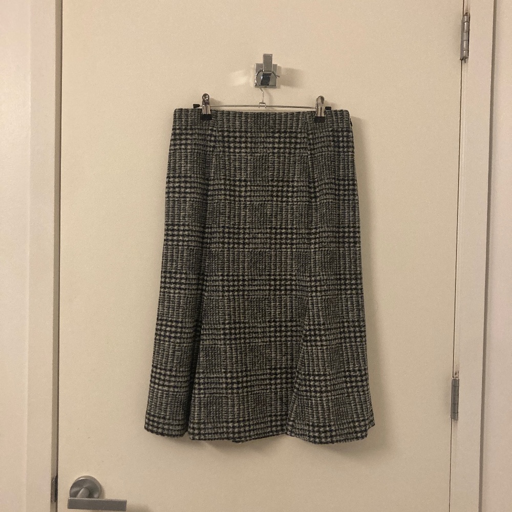 Wool Houndstooth Midi Skirt, NWOT
